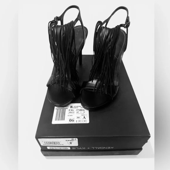 Kendall & Kylie Black Fringe Stiletto Sandals - Picture 2 of 7
